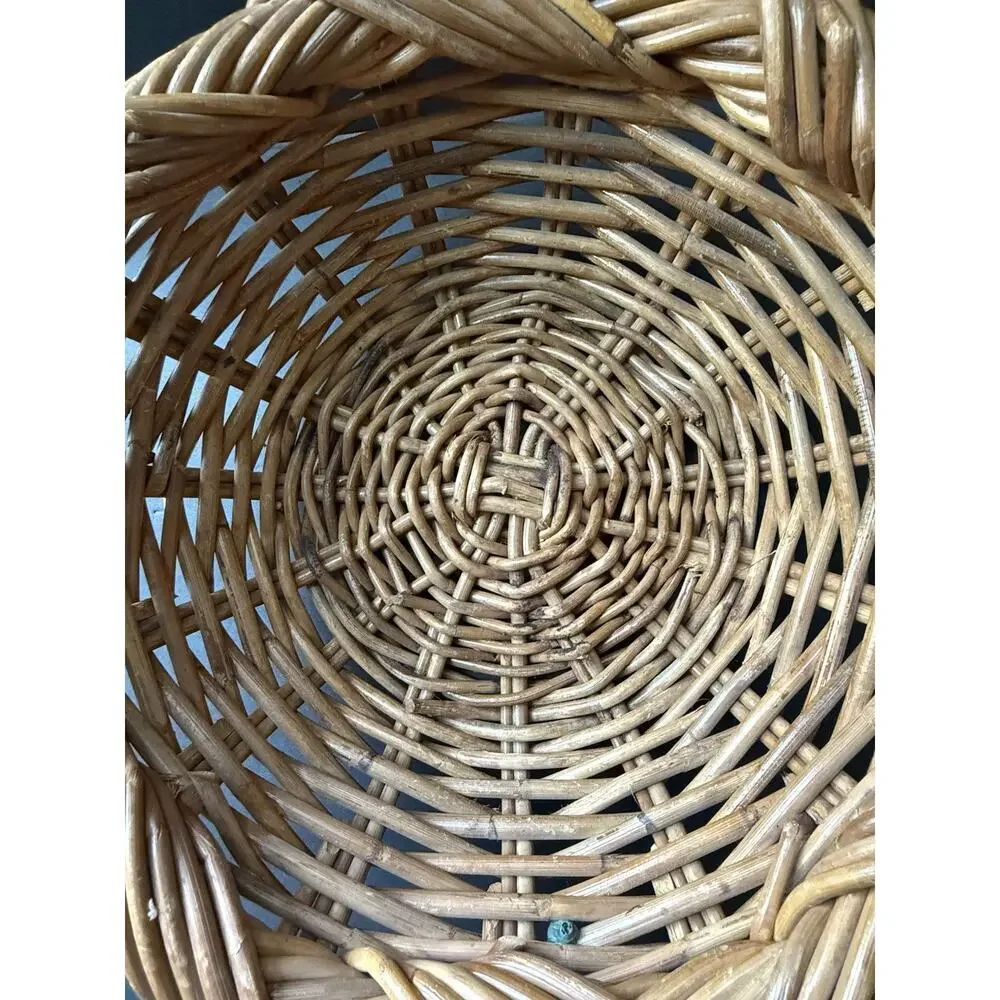 Handwoven Read Wicker Woven Round Basket Rattan Bowl Twisted Braided Cottagecore
